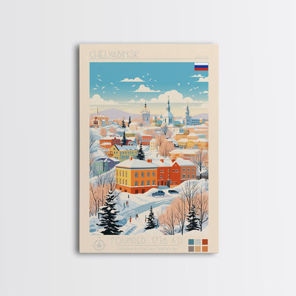 Chelyabinsk Russia Travel Poster Framed Canvas Print, Midcentury Modern Art, Pop Art Wall Decor, Home Decor, Vacation Gift, Living Room Art
