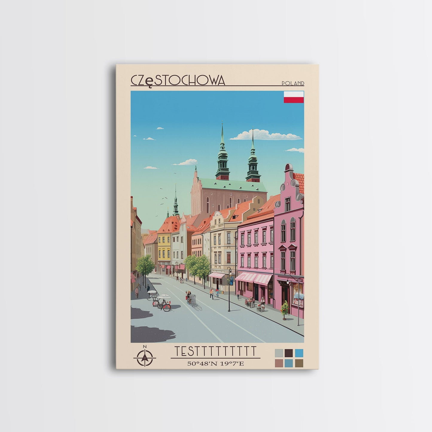 Częstochowa Poland Travel Poster Framed Canvas Print, Midcentury Modern Art, Pop Art Wall Decor, Home Decor, Vacation Gift, Living Room Art