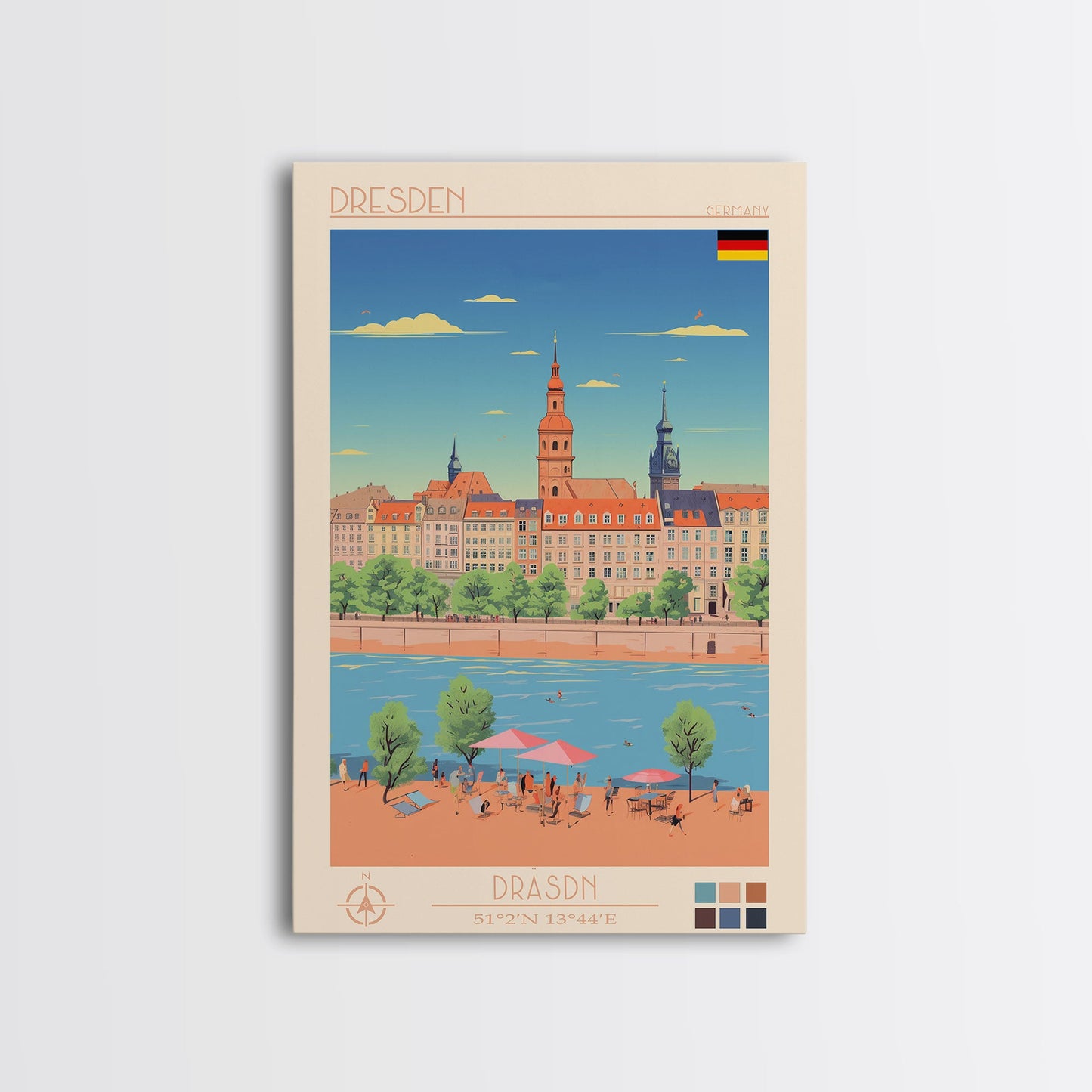 Dresden Germany Travel Poster Framed Canvas Print, Midcentury Modern Art, Pop Art Wall Decor, Home Decor, Vacation Gift, Living Room Art