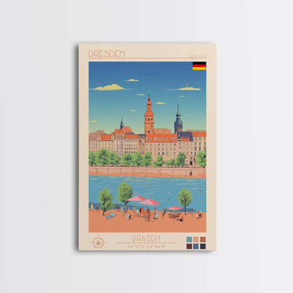 Dresden Germany Travel Poster Framed Canvas Print, Midcentury Modern Art, Pop Art Wall Decor, Home Decor, Vacation Gift, Living Room Art