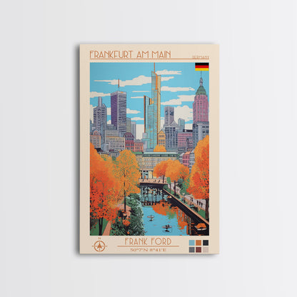 Frankfurt Germany Travel Poster Framed Canvas Print, Midcentury Modern Art, Pop Art Wall Decor, Scenic Wall Art, Living Room Decoration, Office Gift