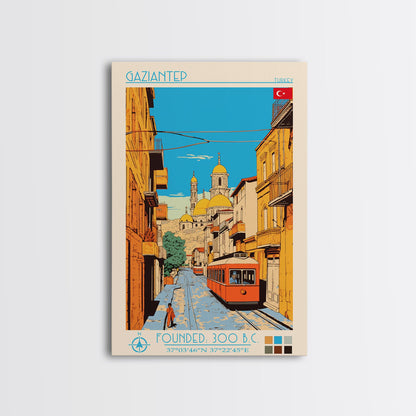 Gaziantep Turkey Travel Poster Framed Canvas Print, Midcentury Modern Art, Pop Art Wall Decor, Scenic Living Room Art, Bedroom Decor
