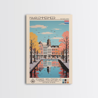 Haarlemmermeer Netherlands Travel Poster Framed Canvas Print, Midcentury Modern Art, Pop Art Wall Decor, Scenic Wall Art, Living Room Decoration, Office Art