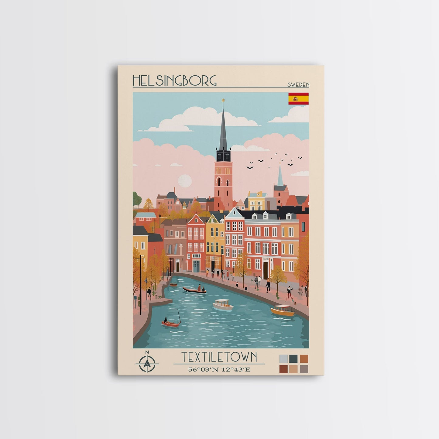 Helsingborg Sweden Travel Poster Framed Canvas Print, Midcentury Modern Art, Pop Art Wall Decor, Scenic Wall Art, Bedroom Decoration, Office Art