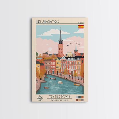 Helsingborg Sweden Travel Poster Framed Canvas Print, Midcentury Modern Art, Pop Art Wall Decor, Scenic Wall Art, Bedroom Decoration, Office Art