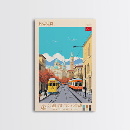 Kayseri Turkey Travel Poster Framed Canvas Print, Midcentury Modern Art, Pop Art Wall Decor, Scenic Wall Art, Living Room Decoration, Office Art