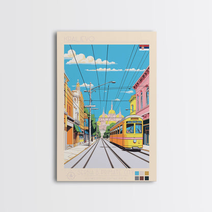 Kraljevo Serbia Travel Poster Framed Canvas Print, Midcentury Modern Art, Pop Art Wall Decor, Scenic Wall Art, Living Room Decoration, Office Gift