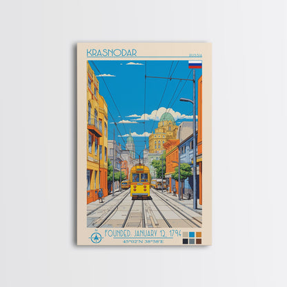 Krasnodar Russia Travel Poster Framed Canvas Print, Midcentury Modern Art, Pop Art Wall Decor, Scenic Wall Art, Living Room Decoration, Office Art