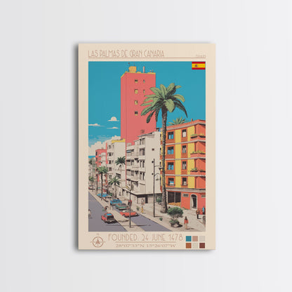 Las Palmas de Gran Canaria Spain Travel Poster Framed Canvas Print, Midcentury Modern Art, Pop Art Wall Decor, Scenic Wall Art, Bedroom Decoration