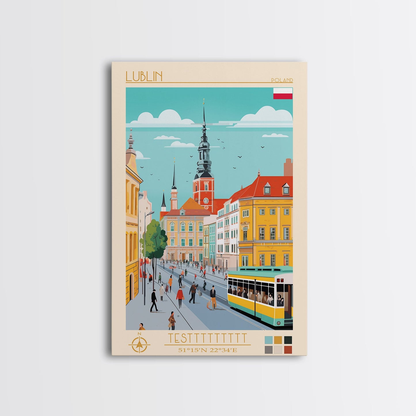 Lublin Poland Travel Poster Framed Canvas Print, Wall Decor, Midcentury Modern Art, Pop Art, Scenic Art for Bedroom and Living Room