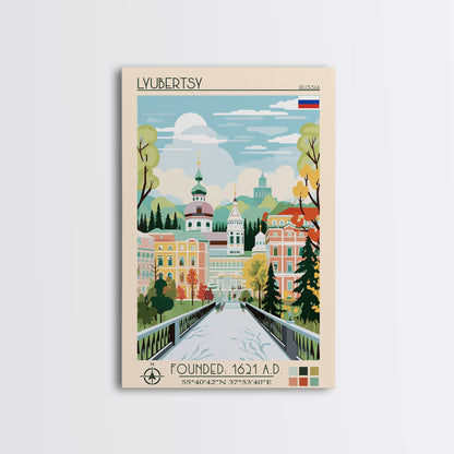 Lyubertsy Russia Travel Poster Framed Canvas Print, Midcentury Modern Art, Pop Art Wall Decor, Scenic Living Room Art, Bedroom Decor