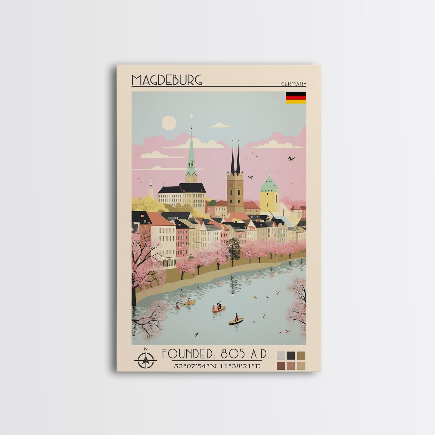 Magdeburg Germany Travel Poster Framed Canvas Print, Midcentury Modern Art, Pop Art Wall Decor, Home Decor, Vacation Gift, Office Art