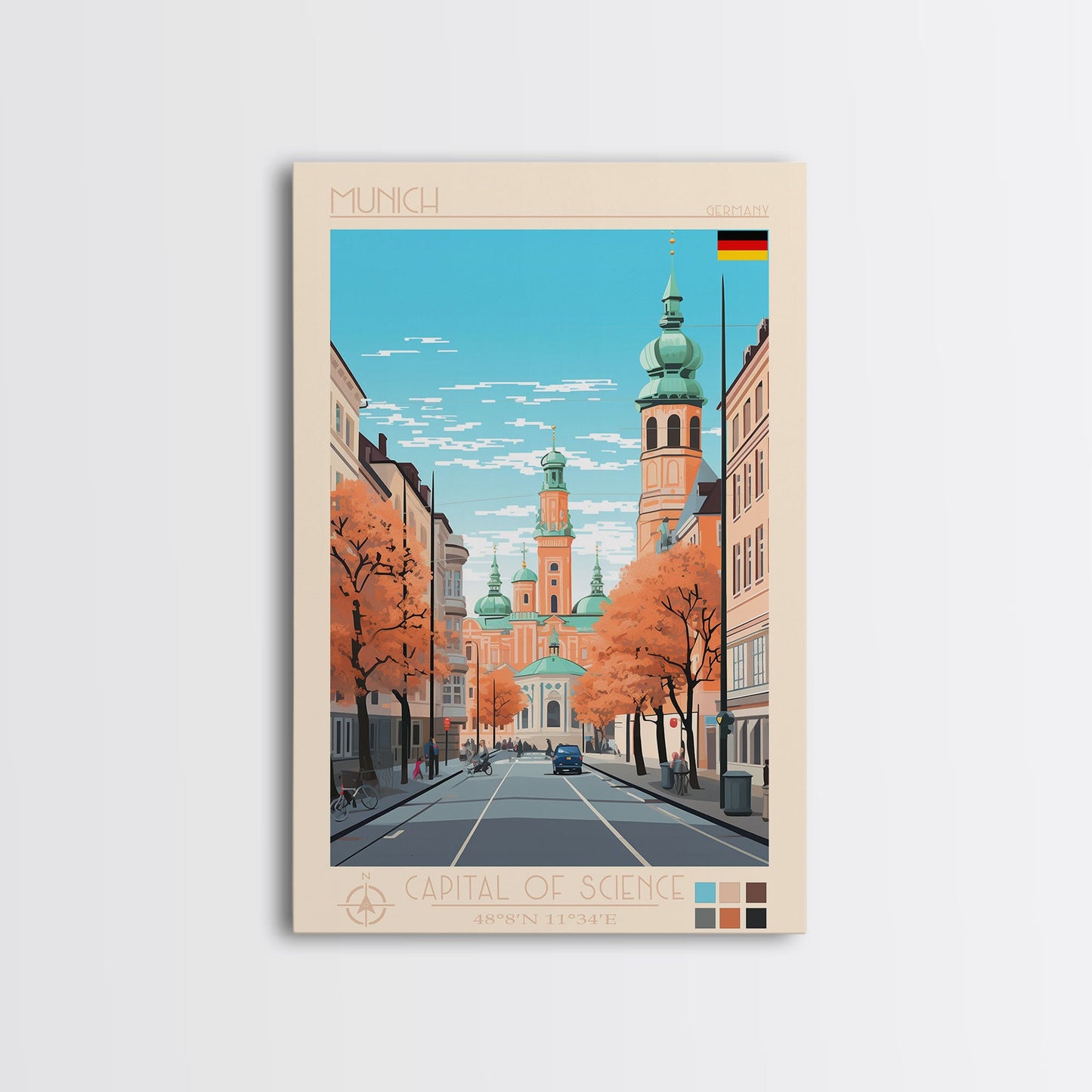 Munich Germany Travel Poster Framed Canvas Print, Midcentury Modern Art, Pop Art Wall Decor, Scenic Wall Art, Living Room Decoration, Office Gift