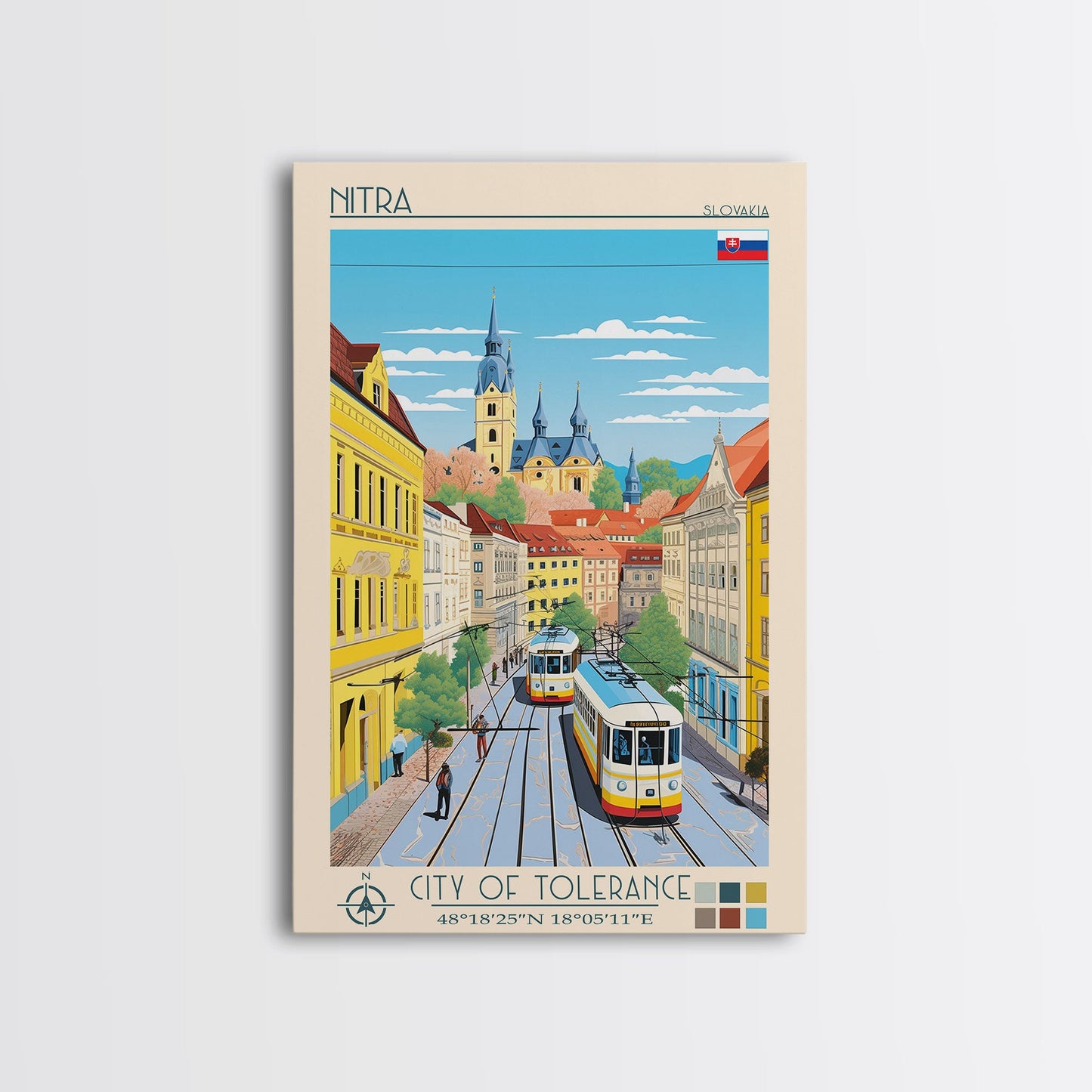 Nitra Slovakia Travel Poster Framed Canvas Print, Midcentury Modern Art, Pop Art Wall Decor, Scenic Wall Art, Living Room Decoration, Office Gift