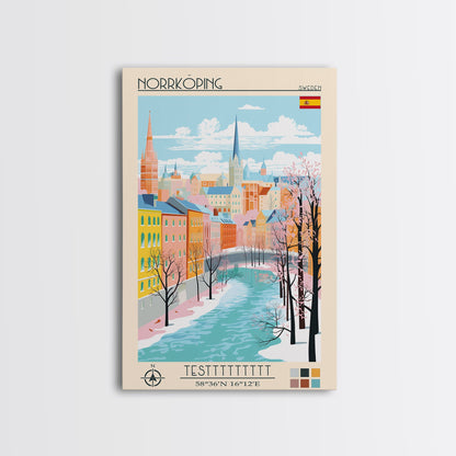 Norrköping Sweden Travel Poster Framed Canvas Print, Midcentury Modern Art, Pop Art Wall Decor, Home Decor, Vacation Gift, Office Art