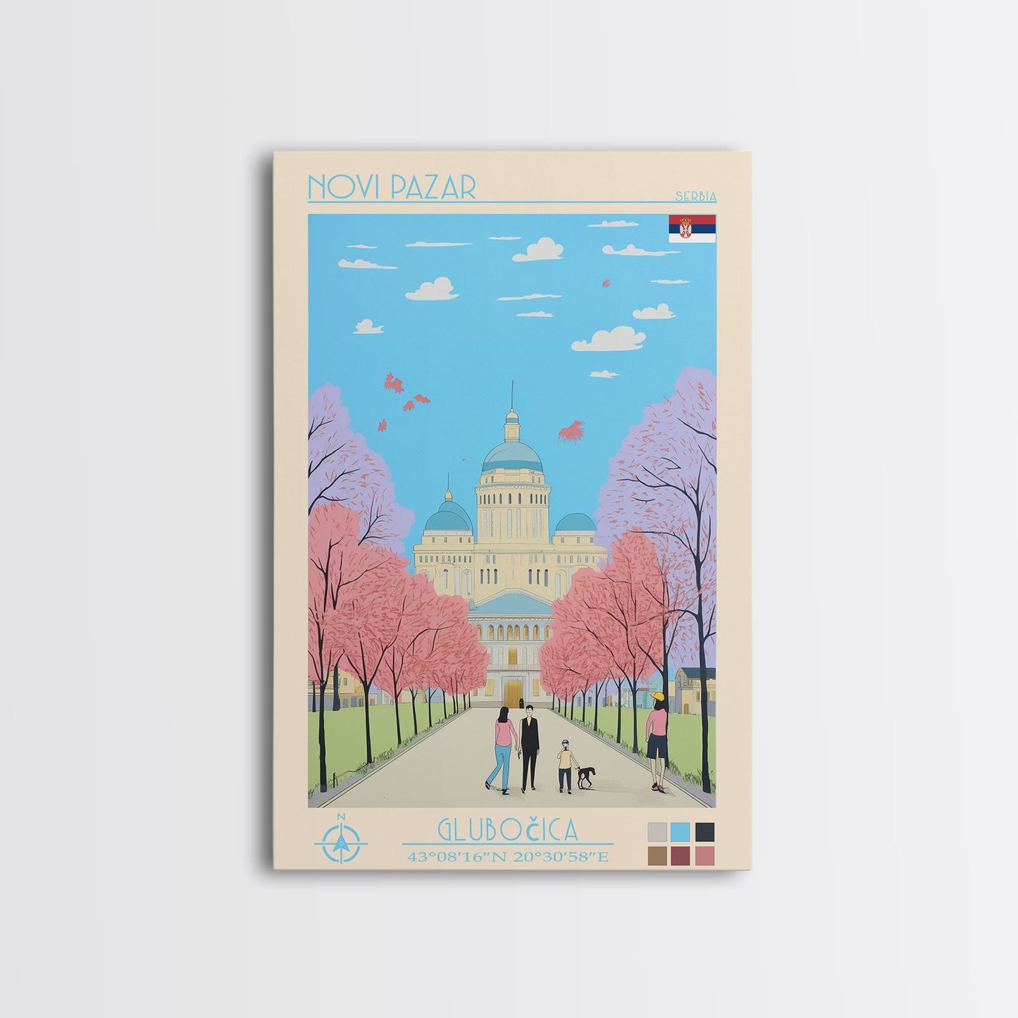 Novi Pazar Serbia Travel Poster Framed Canvas Print, Midcentury Modern Art, Pop Art Wall Decor, Scenic Wall Art, Living Room Decoration, Office Gift