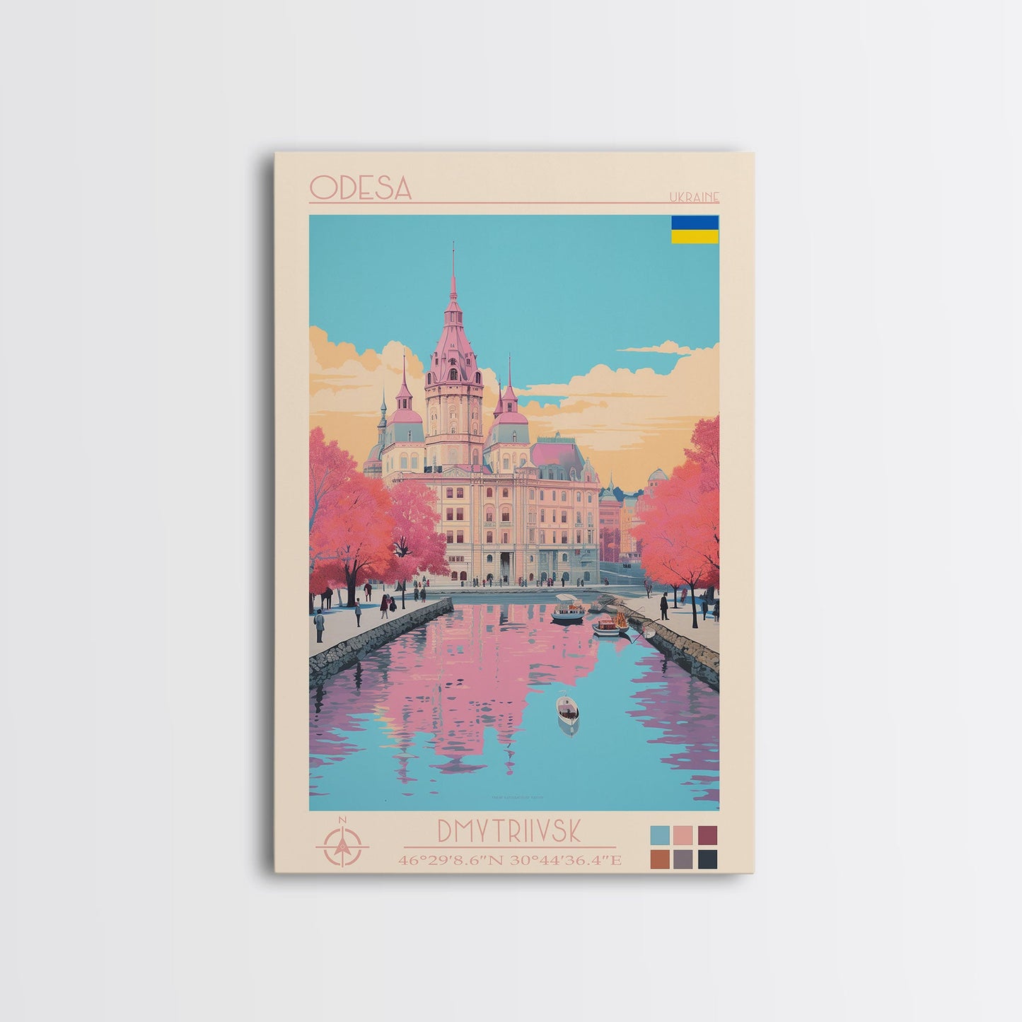 Odesa Ukraine Travel Poster Framed Canvas Print, Midcentury Modern Art, Pop Art Wall Decor, Home Decor, Vacation Gift, Bedroom Art