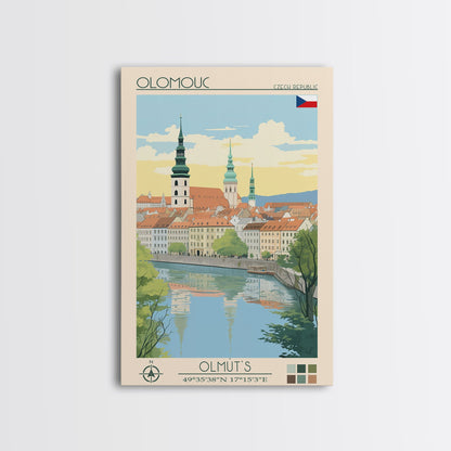 Olomouc Czech Republic Travel Poster Framed Canvas Print, Midcentury Modern Art, Pop Art Wall Decor, Scenic Wall Art, Living Room Decoration, Office Gift