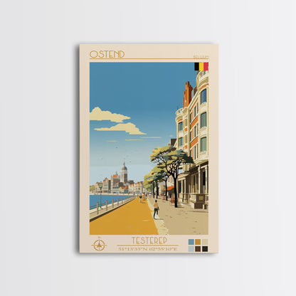 Ostend Belgium Travel Poster Framed Canvas Print, Midcentury Modern Art, Pop Art Wall Decor, Scenic Wall Art, Living Room Decoration, Office Art