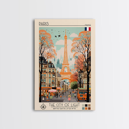 Paris France Travel Poster Framed Canvas Print, Midcentury Modern Art, Pop Art Wall Decor, Scenic Wall Art, Living Room Decoration, Office Gift