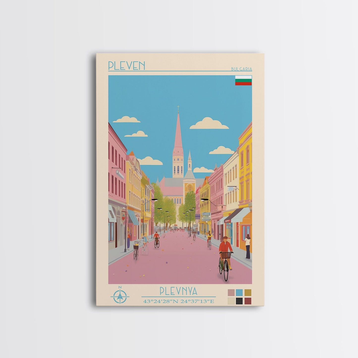 Pleven Bulgaria Travel Poster Framed Canvas Print, Midcentury Modern Art, Pop Art Wall Decor, Scenic Wall Art, Living Room Decoration, Office Gift