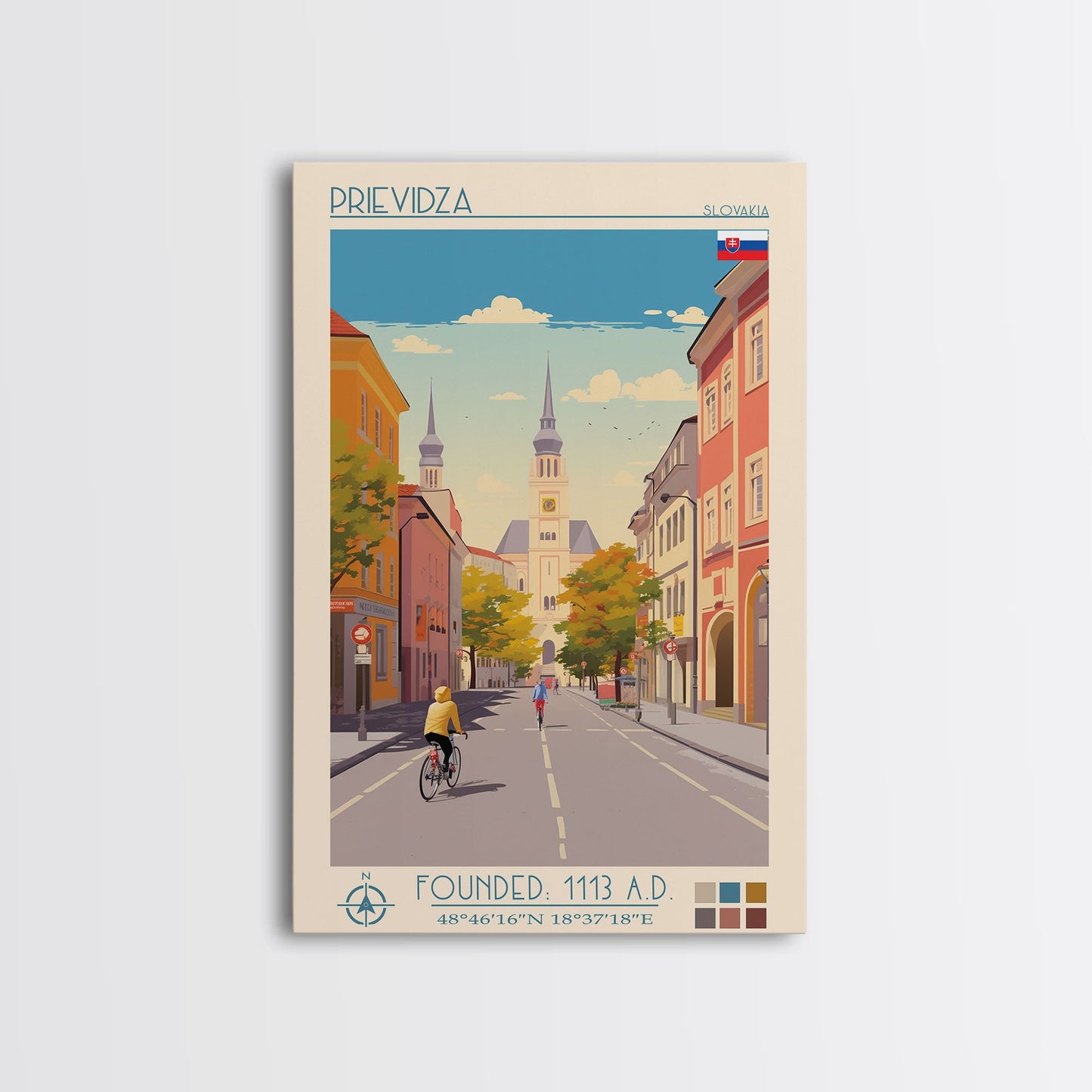 Prievidza Slovakia Travel Poster Framed Canvas Print, Midcentury Modern Art, Pop Art Wall Decor, Scenic Wall Art, Living Room Decoration, Office Art