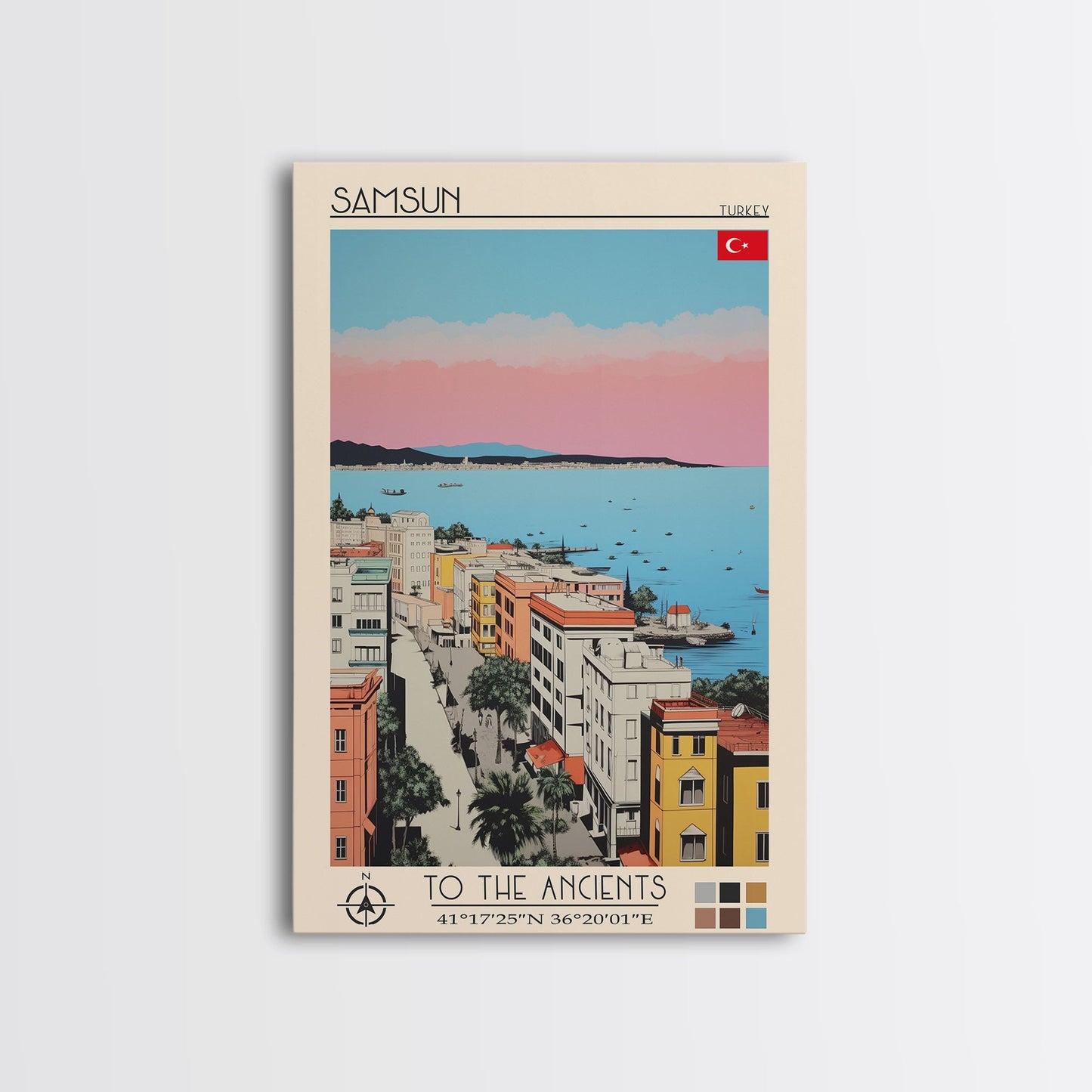 Samsun Turkey Travel Poster Framed Canvas Print, Midcentury Modern Art, Pop Art Wall Decor, Living Room Art, Vacation Gift