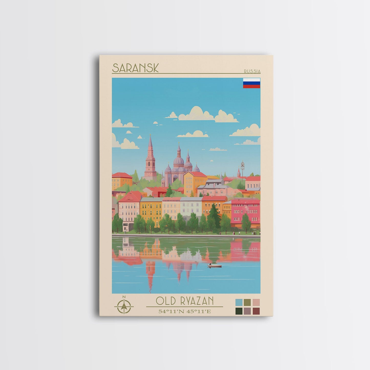 Saransk Russia Travel Poster Framed Canvas Print, Midcentury Modern Art, Pop Art Wall Decor, Living Room Art, Bedroom Decoration