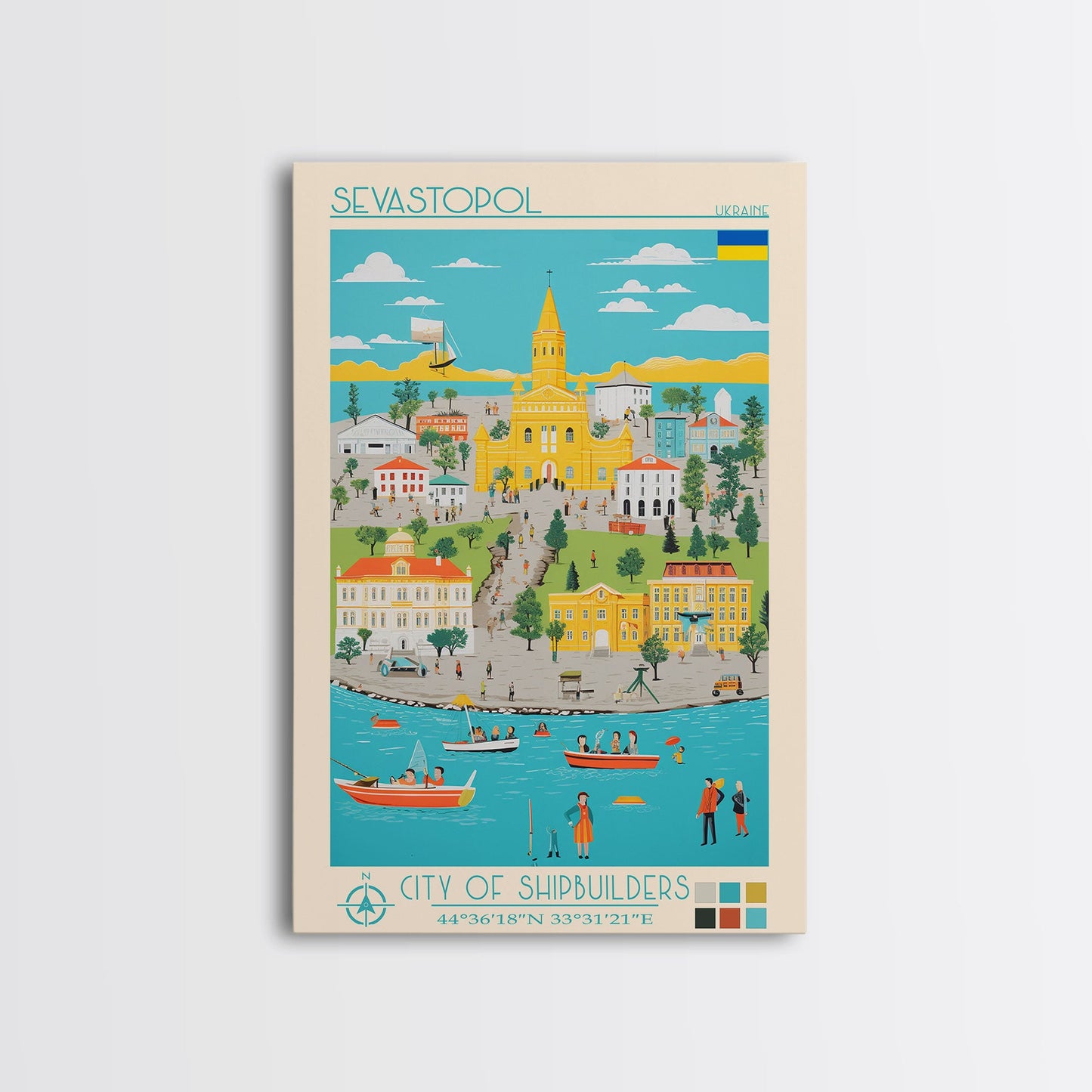 Sevastopol Ukraine Travel Poster Framed Canvas Print, Midcentury Modern Art, Pop Art Wall Decor, Bedroom Decor, Vacation Gift