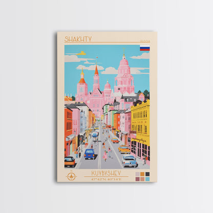 Shakhty Russia Travel Poster Framed Canvas Print, Midcentury Modern Art, Pop Art Wall Decor, Living Room Art, Bedroom Decoration