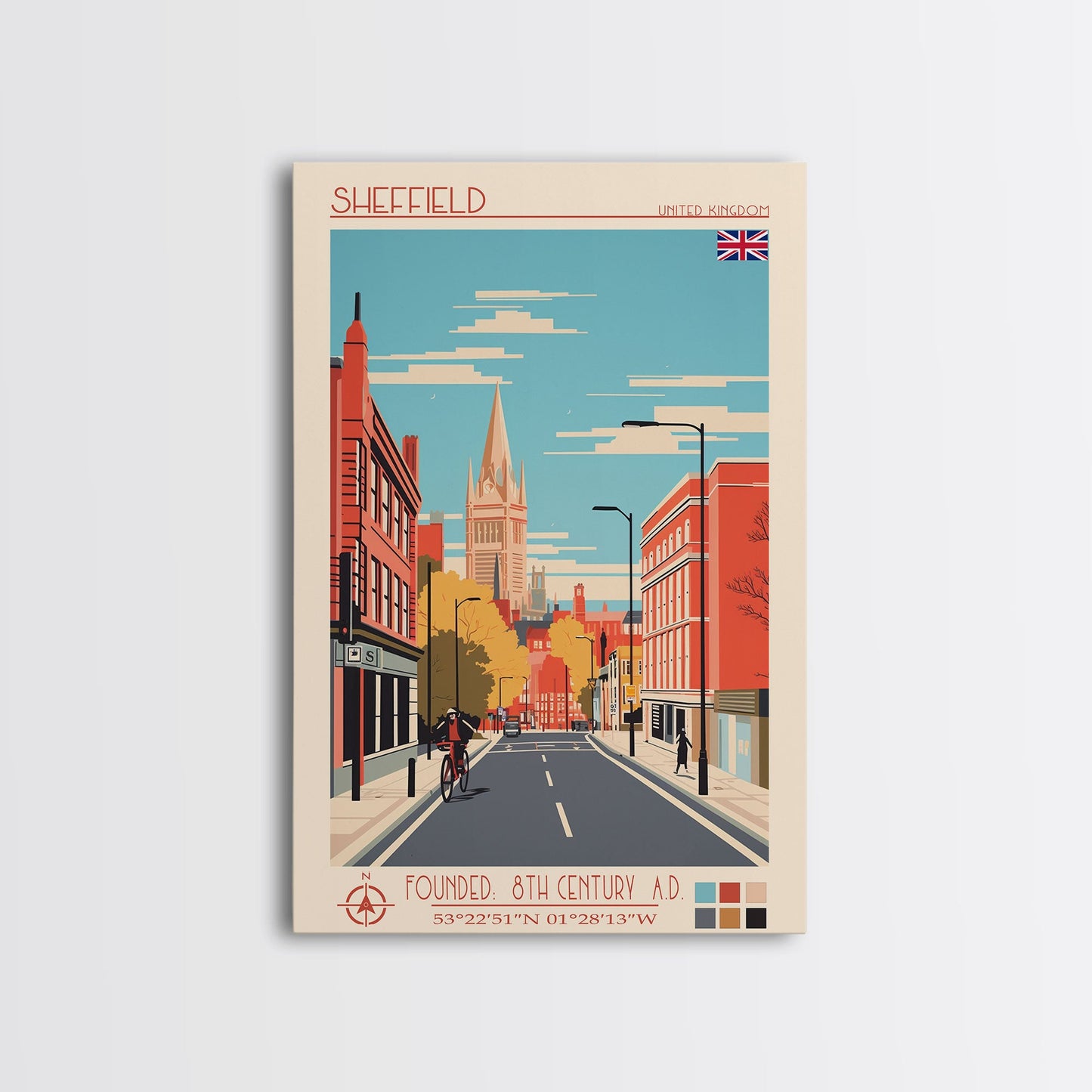 Sheffield United Kingdom Travel Poster Framed Canvas Print, Midcentury Modern Art, Pop Art Wall Decor, Home Decor, Vacation Gift, Office Art