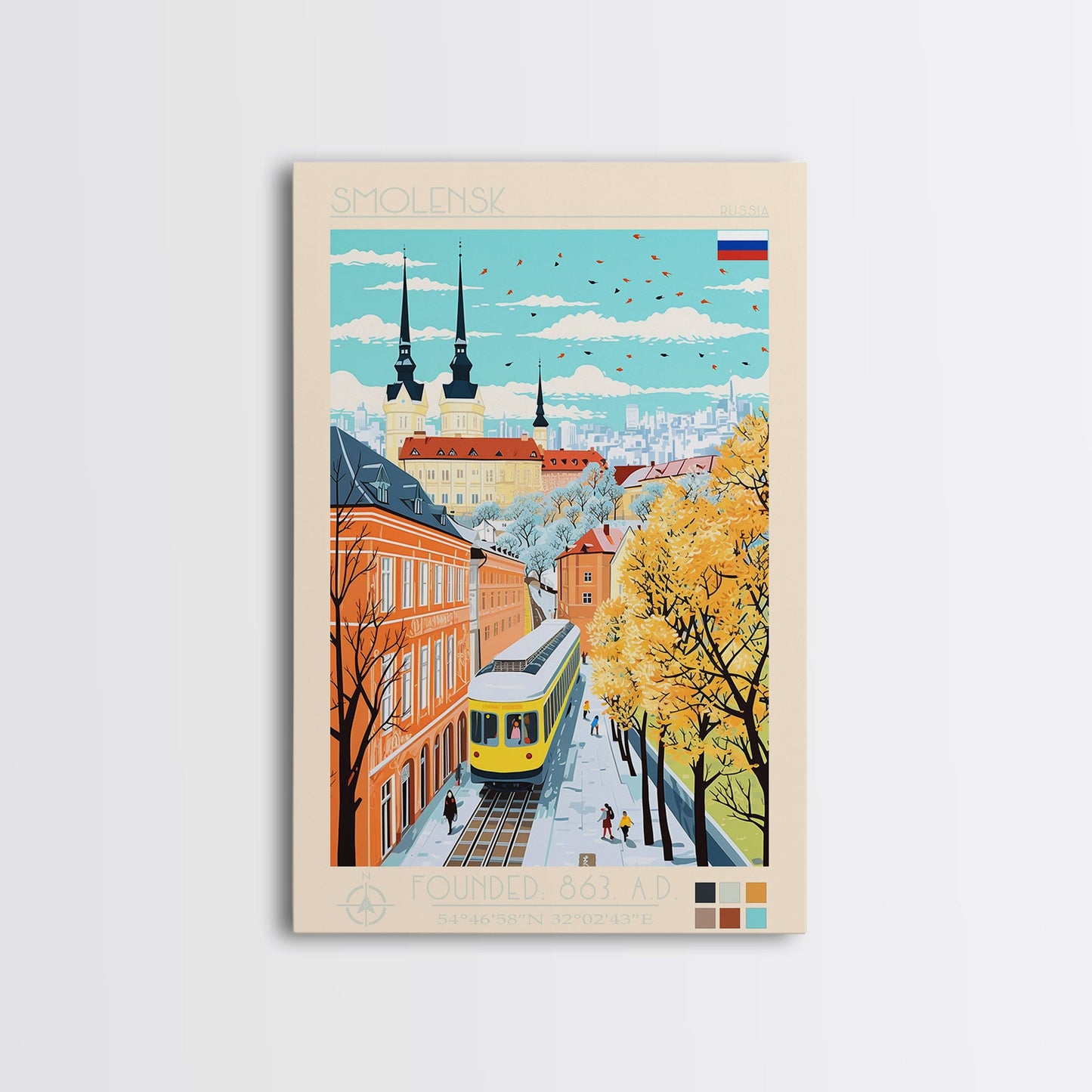 Smolensk Russia Travel Poster Framed Canvas Print, Midcentury Modern Art, Pop Art Wall Decor, Home Decor, Office Art