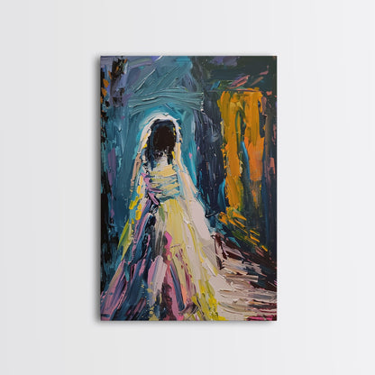 Halloween Haunted Veiled Ghost, Framed Canvas Print, Wall Art, Living Room Decor, Spooky, Ghost Art, Original Painting, Home Decor