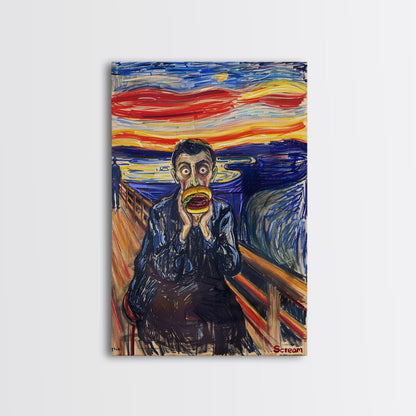 Scream-Inspired Art of a Man Eating a Hamburger, Blending Horror and Humor for a Unique Halloween Wall Art Addition