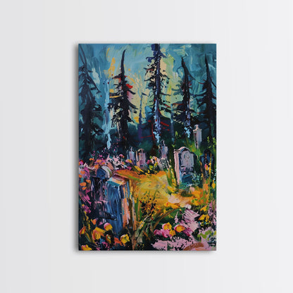 Haunted Path Framed Canvas Print, Halloween Wall Art, Spooky Walkway, Ghostly Forest, Haunted Trees, Gothic Decor, Fall Decoration