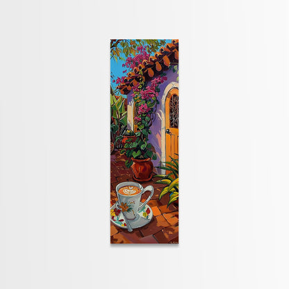 Rustic Garden Oil Painting Framed and Printed on Canvas, Tall Narrow Triptych Art Print, Coastal Art, Coffee Art, Contemporary Art Print