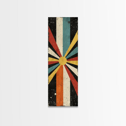Midcentury Modern Sunburst Art, Framed Canvas Print, Retro, MCM Style, Vintage Style Wall Art, Skinny Art, Wood Frame Art