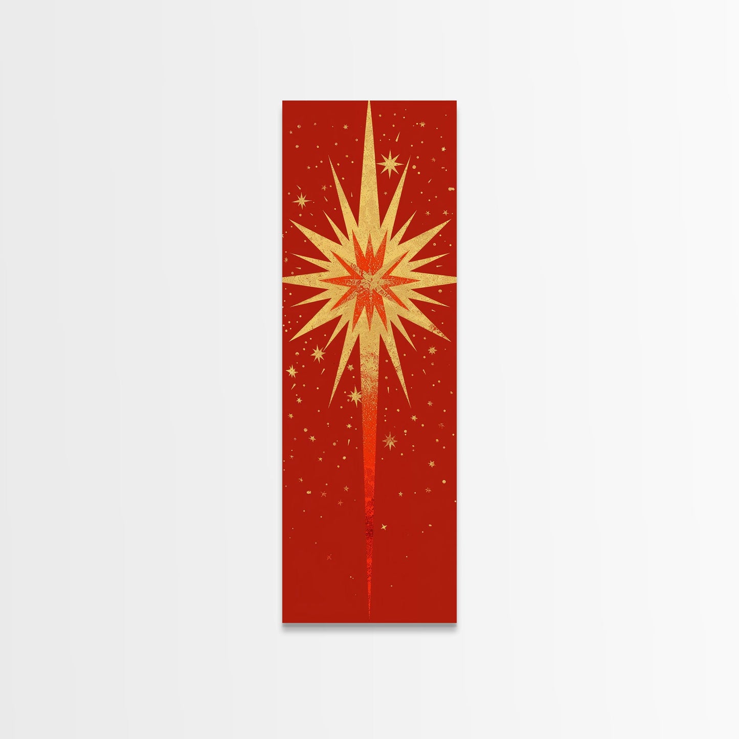 Retro Sunburst Art on Distressed Background - Framed Canvas Print, Midcentury Modern Skinny Art, Tall Wall Art for Living Room or Bedroom Decor