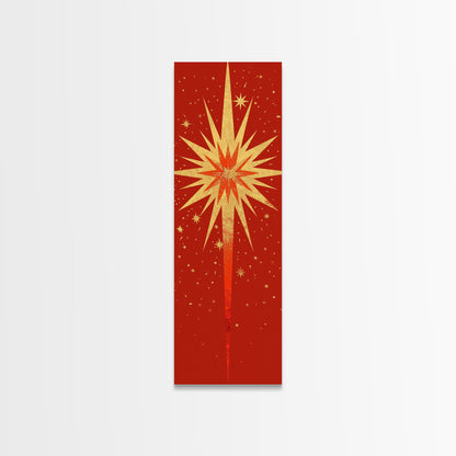 Retro Sunburst Art on Distressed Background - Framed Canvas Print, Midcentury Modern Skinny Art, Tall Wall Art for Living Room or Bedroom Decor