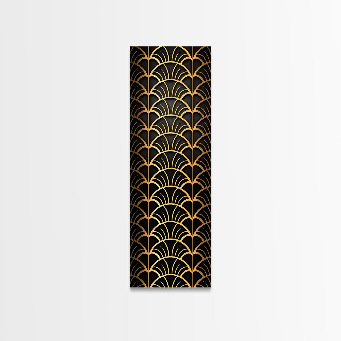 Abstract Gold Geometric Pattern on Black Background - Framed Canvas Print, Art Deco Style, Skinny Art, Tall Art, Midcentury Modern Art, Living Room Wall Decor