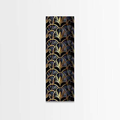 Gold Art Deco Pattern on Black Background - Framed Canvas Print, Midcentury Modern Art, Skinny Art, Tall Art, Living Room Wall Decor, Minimalist Art