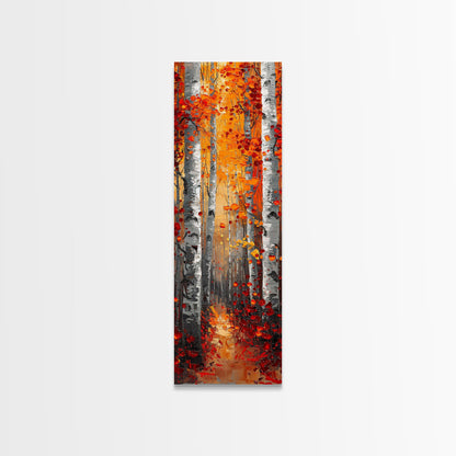 Fall Birch Tree Forest, Framed Canvas Print, Skinny / Tall Wall Art, Living Room Decor, Landscape Painting, Nature Decor