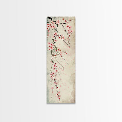 Cherry Blossoms, Full Bloom, Japanese Art, Skinny Art, Tall Art, Framed Canvas Print, Ukiyo-e Style