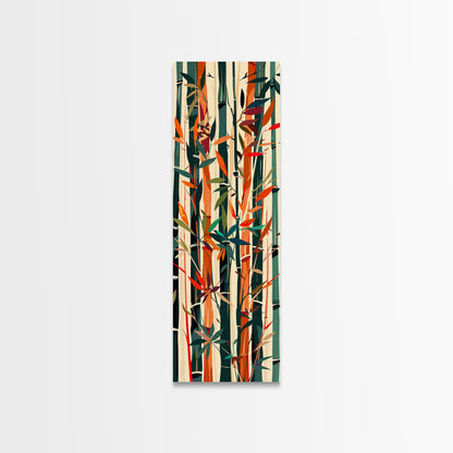 Colorful Bamboo Forest Skinny Art Ukiyo-e Tall Framed Canvas Print in Bright Autumn Hues