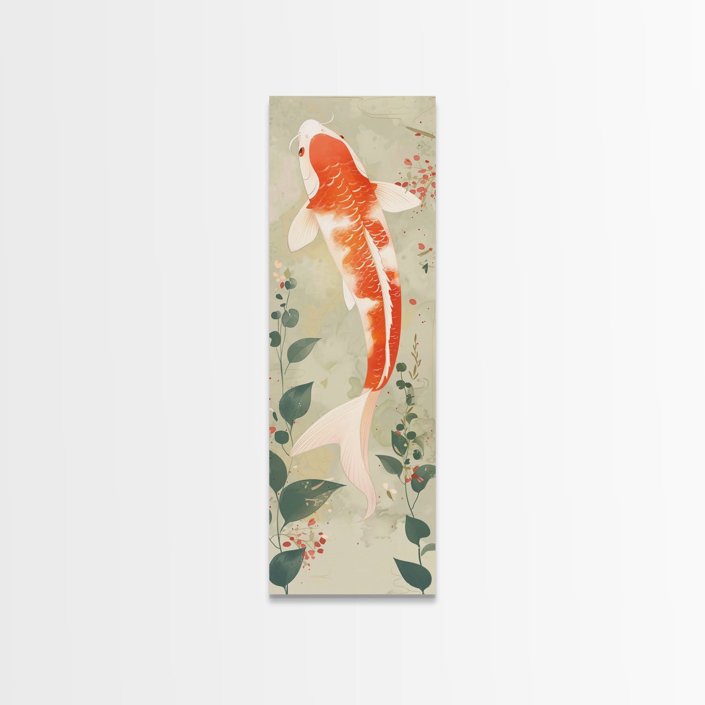 Koi Fish Swimming Gracefully Among Greenery Tall Art Ukiyo-e Art Framed Canvas Print