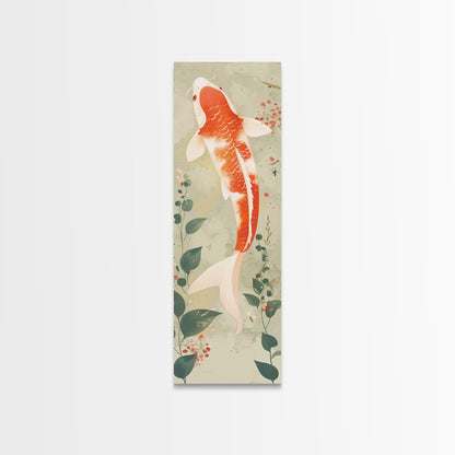 Koi Fish Swimming Gracefully Among Greenery Tall Art Ukiyo-e Art Framed Canvas Print