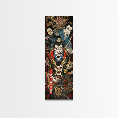 Fierce Samurai Warriors With Oni Mask Tall Art Ukiyo-e Art Wood Block Print Framed Canvas Print