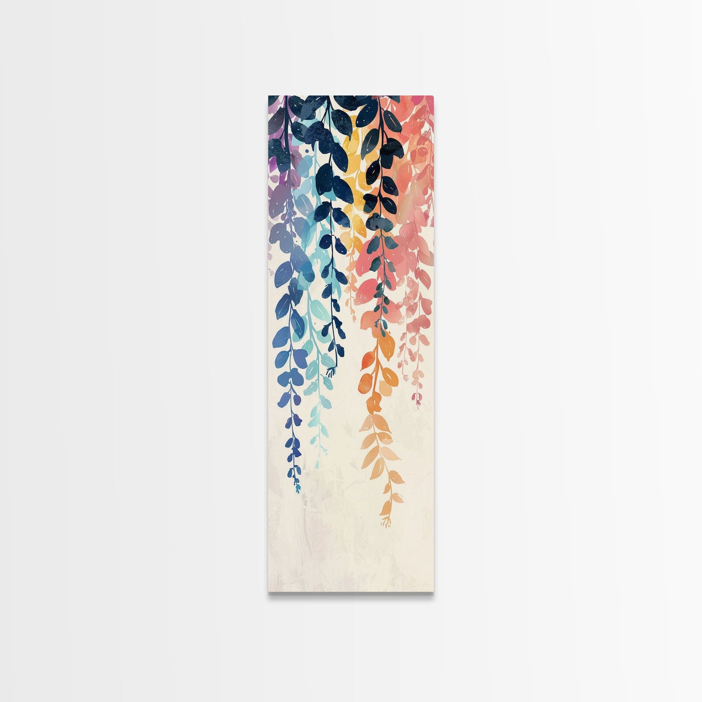 Colorful Leaves Hanging From Branches - Skinny Art Tall Art Framed Canvas Print Japanese Style Art Ukiyo-e Art