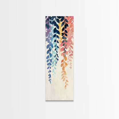 Colorful Leaves Hanging From Branches - Skinny Art Tall Art Framed Canvas Print Japanese Style Art Ukiyo-e Art