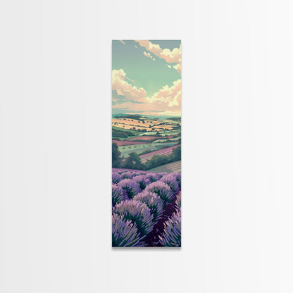 Lavender Fields With Rolling Hills - Skinny Art Tall Art Framed Canvas Print Japanese Style Art Ukiyo-e Art